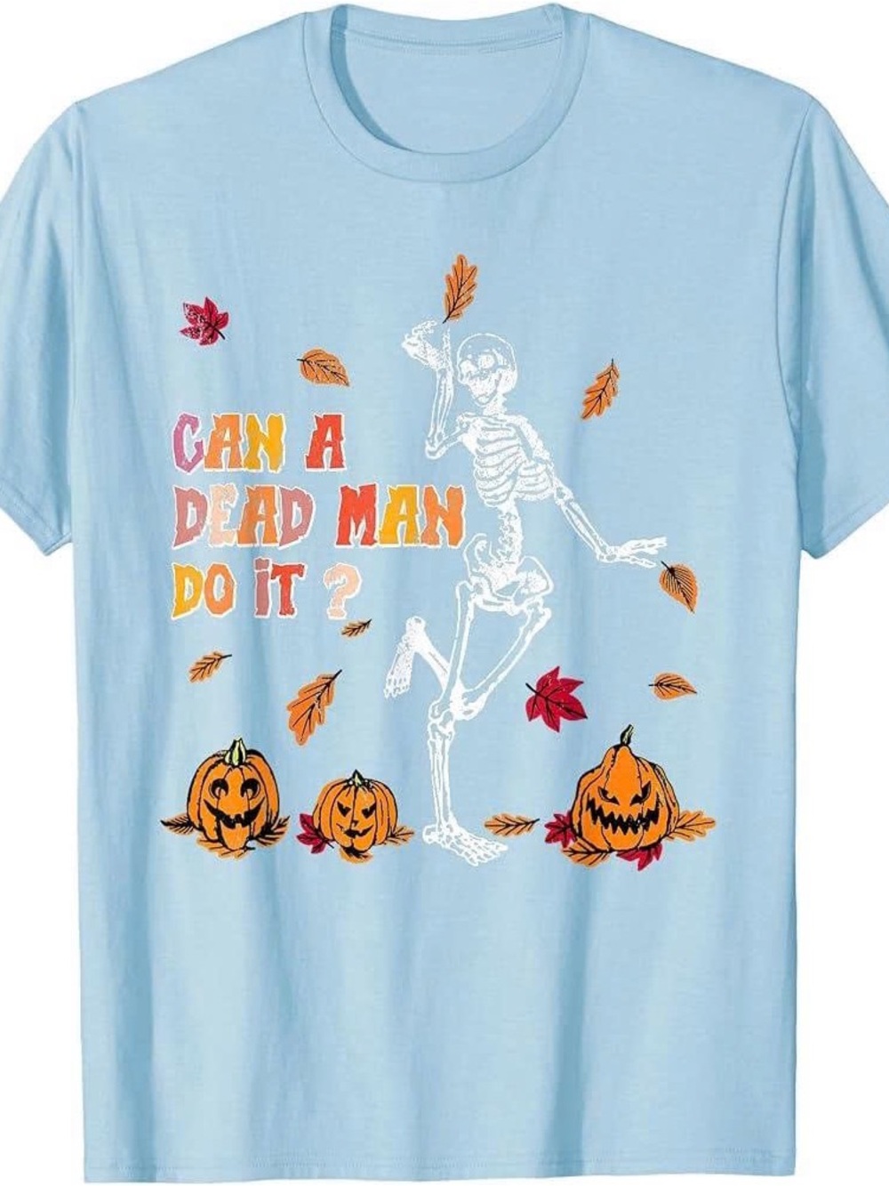 Light Blue Halloween Skeleton Graphic T-Shirt